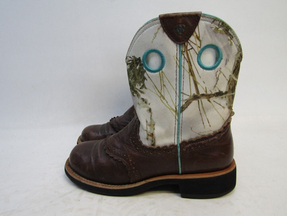Ariat Fatbaby Womens Size 8 B Camo Brown Leather Buckaroo Stockman Cowboy Boots